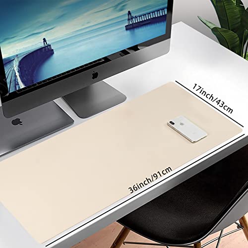 Leather Desk Pad Blotter,Wolaile 36X17 Inch Big Keyboard Mouse Pad,Waterproof Non-Slip Writing Desk Computer Mat Desktop Protector For Office Home,Ivory White #TOP1