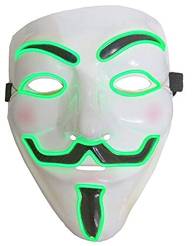 KIRALOVE Masque de Vengeance - pour Costume - déguisements Femme - Halloween - Carnaval - LED Lumineux - Vert - Adultes - Unisexe - Homme - garçons - idée Cadeau Originale v per Vendetta Anonymous
