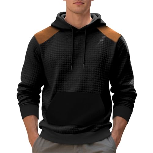 Men's Textured Hoodie Sweatshirt with Pocket Color Block Long Sleeve Drawstring Hooded Shirt Casual Hangouts Blouse Plus Size