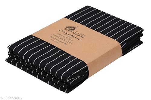 Image of Cotton Hand Towels - 18x24 Inch, Black Striped Kitchen Towels Absorbent & Durable, Multi-Purpose Napkins Cleaning Towels for Kitchen, Restaurant, Bar & Home Use - Pack of 4