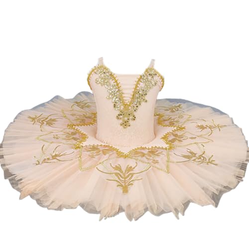 OTMYIGO Vestido de Ballet tutú para niñas, Traje de Bailarina, Ropa de Baile, Falda Bordada para actuaciones, Ropa de Baile para competiciones,E,140