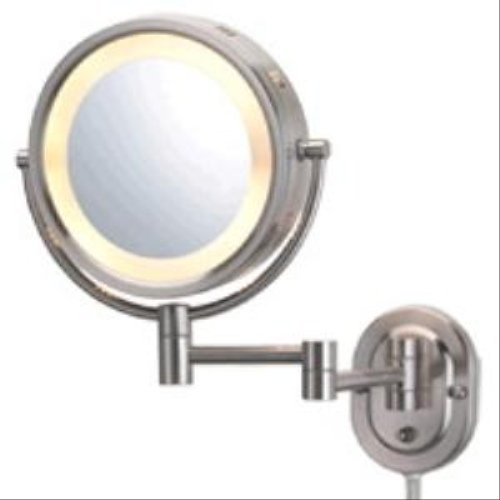 Jerdon Hard-Wired 8-Inch Two-Sided Swivel Halo Lighted Wall Mount Mirror with 5x Magnification, 14-Inch Extension