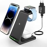 【18W Adapter】Dieses 3 in 1 apple Ladestation ist mit einem 18W QC Adapter ausgestattet, um den Kunden ein stabileres und sicheres Ladeerlebnis zu bieten.Die Leistung der Ladestation beträgt bis zu 10 W für iPhone , 5W für AirPods 2 (kabelloses Gehäuse)/Pro und 3W für iWatch.