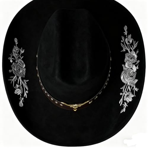 Sombrero vaquero bordado de fieltro unisex negro talla M miniatura 6