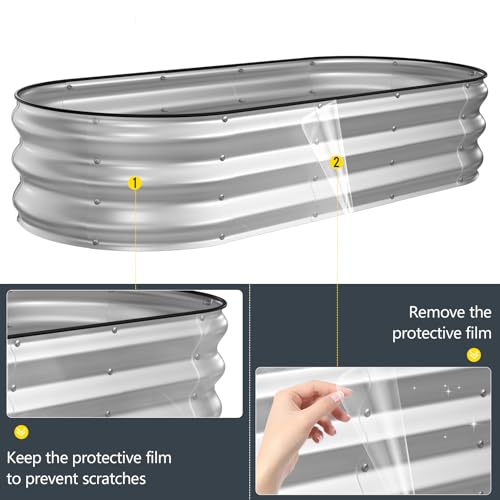 Kesfitt Raised Garden Bed, 5x2x1 FT Galvanized Steel Metal Raised Garden Bed, Oval Open-Bottom Design, 12-Inch Deep for Outdoor Vegetable & Herb Gardening, Silver