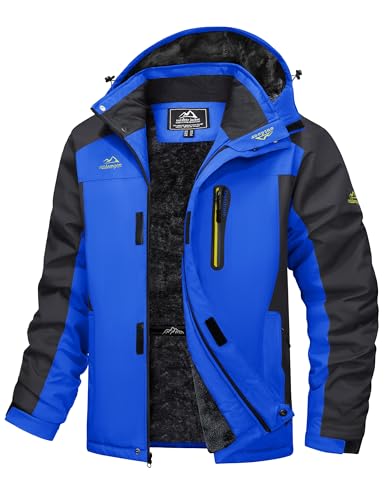 Image of MAGCOMSEN Mens Snow Jacket Ski Waterproof Insulated Rain Coat Hood Winter Fleece Lined Warm Jacket Windbreaker Hiking Camping Blue, M