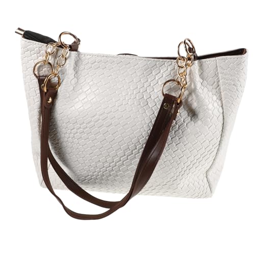 Sac blanc cuir PU tressé femme avec compartiments de rangement pour plage et travail