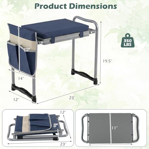 Image of 2-in-1 Garden Kneeler and Seat, Folding Garden Seat w /EVA Foam Kneeling Pad & Removable Tools Pouch, Sturdy Steel Frame, No Assembly, Portable Heavy Duty Garden Stool for Women Men Seniors