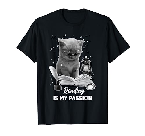 Bookworm Reading Is My Passion Cat Reading A Librarian Maglietta