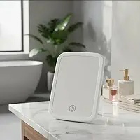Espelho de Maquiagem com Touch e Borda Iluminada com Luz de LED Mesa Portátil Recarregável USB Iluminação Ajustável, Penteadeira, Skincare, Base de Apoio 3 Cores de Luz Quente Fria Natural X-MATTE