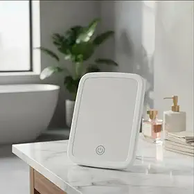 Espelho de Maquiagem com Touch e Borda Iluminada com Luz de LED Mesa Portátil Recarregável USB Iluminação Ajustável, Penteadeira, Skincare, Base de Apoio 3 Cores de Luz Quente Fria Natural X-MATTE