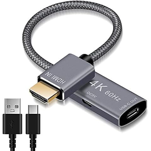 HDMI Male to USB-C Female Cable Adapter with Micro USB Power Cable,HDMI Input to USB Type C 3.1 Output Converter,4K 60Hz Thunderbolt 3 Adapter for New MacBook Pro,Mac Air,Microsoft Surface Cover