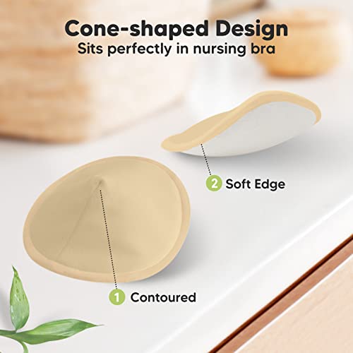 Organic Nursing Pads - 14 Washable Breast Pads for Breastfeeding, Wash Bag, Viscose Derived from Bamboo Reusable Nipple Covers for Breastfeeding Essentials, Soft & Absorbent(Coffee, XL 5.5")