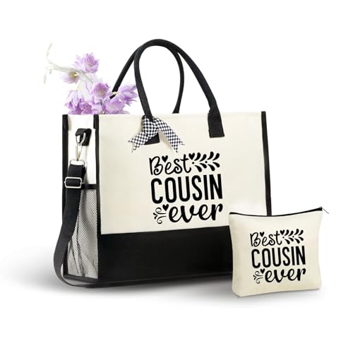 Cadeau pour cousin femme : sac fourre-tout zippé en toile blanche pour anniversaire
