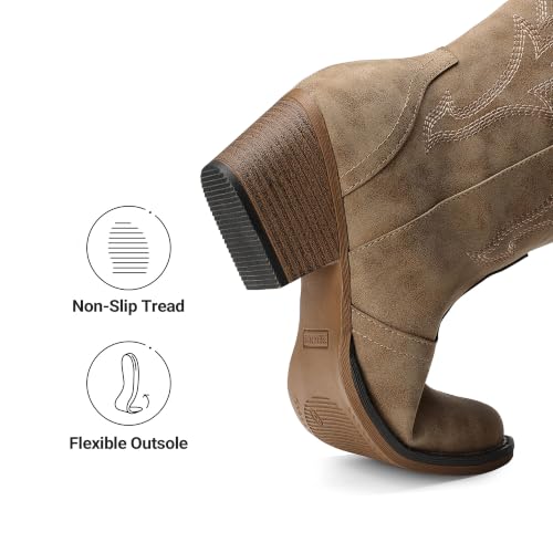 Image of DREAM PAIRS Women's Cowboy Cowgirl Western Boots | Embroidered Pointed Toe Low Heel Mid Calf Boot for Theme Party Country Concert
