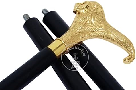 Samara Nautical Brass Walking Stick Solid Vintage Designer Lion Head Wooden Cane Antique Style