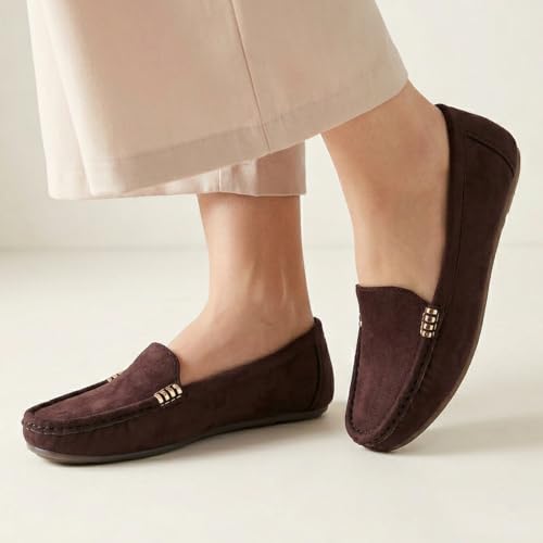 Image of CatBird Women's Suede Finish Loafers | Slip-On Flat Shoes with Minimal Metal Detail | Soft Cushioned Footbed and Flexible Grip Sole | Ideal for Office, Everyday Wear, Travel and Casual Outings
