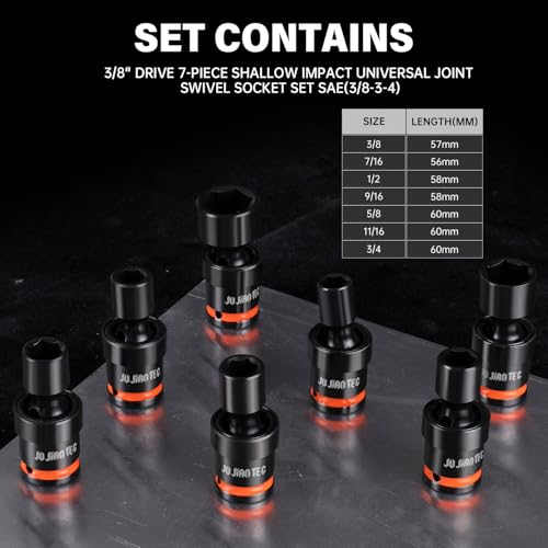 Image of 7pc 3 /8 inch Drive Impact Universal Swivel Socket Set