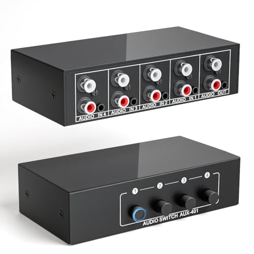 Image of ZORBES 4-Port Audio Switch Box, 4-in-1 Out RCA & 3.5mm Stereo Audio Selector, Aluminum Passive Audio Switcher for Speakers, Audio Devices & Headphones, 15x10x4.8cm