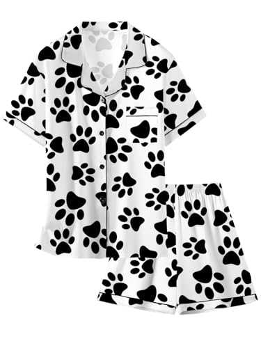 Image of Schbbbta Girls Womens Pajamas, Satin Silky Pjs Set Kids 2Pcs Button-Down Nightwear Sleepwear Gift for Mommy and me
