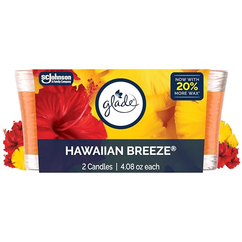 Glade 1-Wick Scented Candle Jar Hawaiian Breeze Air Freshener Infused with Essential Oils 4.08 Oz 2 Count