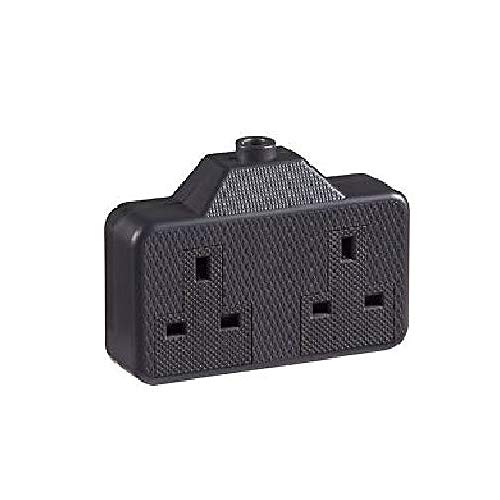 Dencon Trailing Socket 13A 2-Gang Black