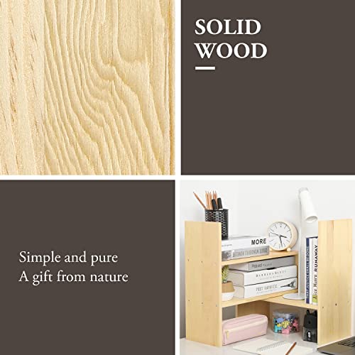 MyGift Solid Wood Desktop Shelf Adjustable Office Desk Bookshelf