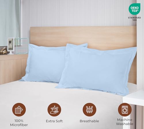 Image of Royale Linens Pillow Shams 2 Pack King Size 20x36 Inch - Brushed 1800 Microfiber - Bed Pillow Shams, Wrinkle Resistant Super Soft and Cozy - Back Overlap Closure - Oxford Pillowcase (King, Lake Blue)
