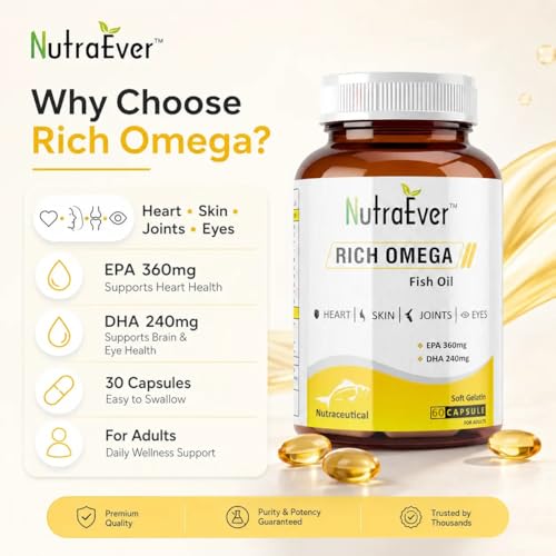 Image of Omega 3 Fish Oil Capsules | 600mg EPA & DHA Omega-3 Fatty Acids | Supports Heart, Brain, Eye & Joint Health | Fish Oil Softgel Supplement for Men & Women | 60 Capsule Pack of-3