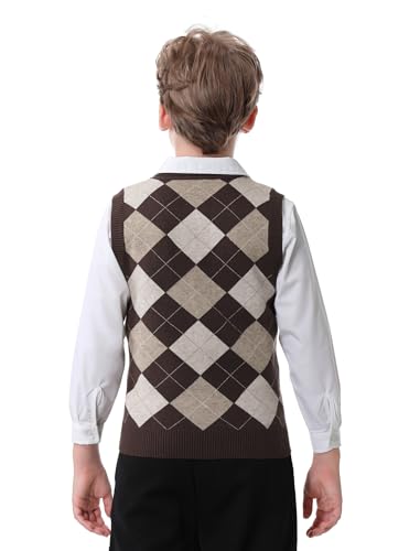 Image of Boys Sweater Vest V Neck Argyle Sleeveless Uniform Knit Plaid Kids Clothes
