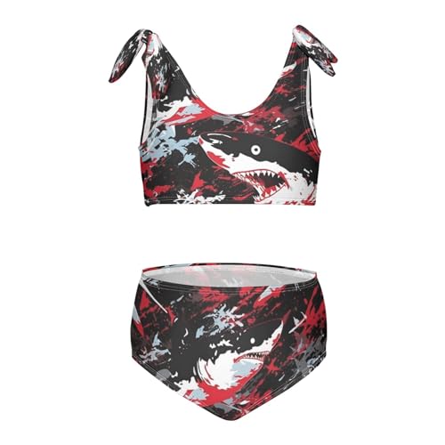 Girls Swimsuits Set 2pcs Sharks Blood Bathing Bikini Suits Tie Tankini