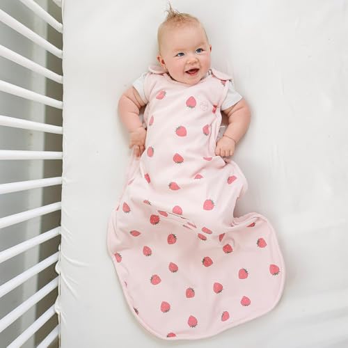 Image of Woolino Toddler Sleeping Sack, 4 Season, Merino Wool and Organic Cotton, Baby Sleep Bag, 2-4 Years, Strawberry