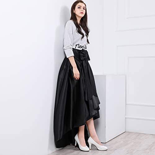 WDPL Maxi High Low Skirt for Women High Waist Satin Zipper Back Cocktail Party Skirts for Girls Black3