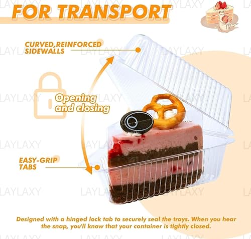 Laylaxy RV10/399 50 Pcs Cake Slice Containers With Lid, Clear Plastic Individual Carrier Transparent Disposable Triangle Boxes For Cheesecake thumb #2