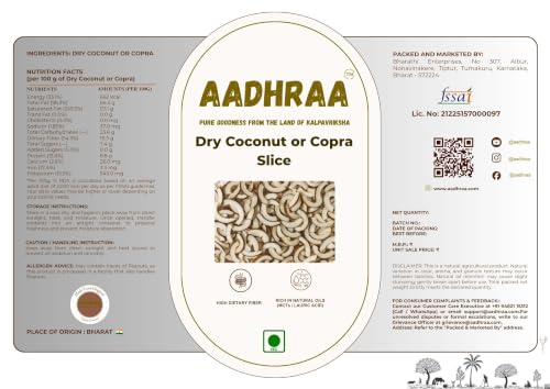 Image of AADHRAA Premium Tiptur Dried Coconut | Dry Coconut Sliced Pieces | Naturale Dry Coconut(Copra) | Naturally Dried Narial | Pesticides Free | Nutrient Rich (300 g)