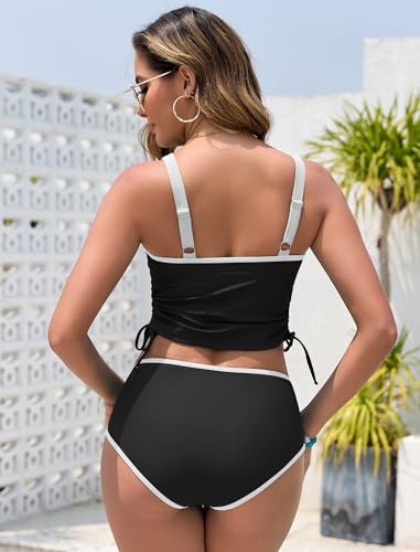 ZAFUL Womens Tankini Swimsuits Tummy Control Bathing Suits 2025 Two Piece Color Block Swim Suit with High Waisted Bottom3