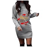 TRIGLICOLEUM Weihnachten Sweatkleid Damen Rot Weinglas Druck Minikleid Lose Rundhals Weihnachtskleid Herbst Winter Weihnachtspullover Christmas Langarm Pulloverkleid Sweatshirt Kleider Strassenmode