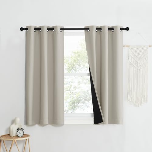 Image of NICETOWN Natural 100% Blackout Lined Curtains, 1 Pair, 37 inch Width x 40 inch Length Each Panel, 2 Thick Layers Narrow Wide Window Treatment Panels Thermal Insulated Drapes for Kitchen Small Window