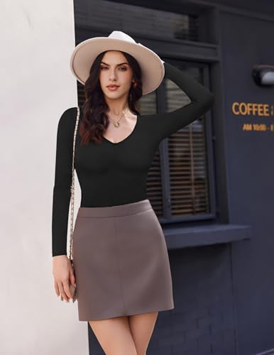 Ekouaer Deep V Neck Shirts for Women Low Cut Long Sleeve Tops Slim Fit Basic Cleavage Tees Deep Plunge Thermal Tshirts XS-XXL4