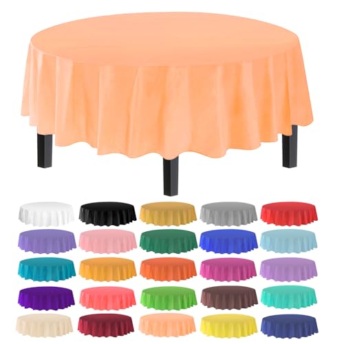 allgala Premium Disposable Round Plastic Table Cloths - 12 Pack, 84 inches (7 feet), Waterproof, Stain-Resistent, Easy Clean-Up for Parties, Events, Gathrings and Everyday Use -Peach-TC58524