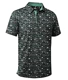 ZITY Men's Golf Shirts Short Sleeve Moisture Wicking Performance Print Patterns Casual Collared Golf Polo Shirt for Men Blackish Green