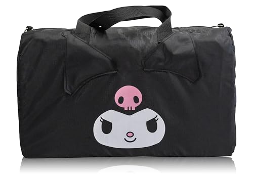 Sanrio Hello Kitty and Friends Duffle Bag | Lightweight Foldable Travel Duffel Featuring Kuromi & My Melody | Packable Nylon Bag with Shoulder Strap & Luggage Sleeve | 18 x 12 | Ages 3+