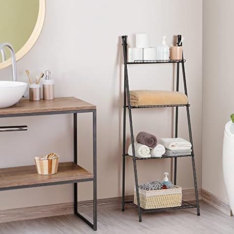 OYEAL Bathroom Standing Shelf Bathroom Towel Storage 4 Tier Blanket Ladder Shelf Bathroom Shelves Freestanding Floor Organizer for Pantry Kitchen Laundry Room Organization Cover