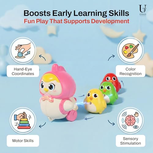 Image of Chicken Toys for Kids, Swinging Chain String Magnetic Hen with Chick Learning to Crawl Spring Toy, Crawling Wind-up Duck, Walking Chicken Cute Windup Toy for Boys Girls Toddler
