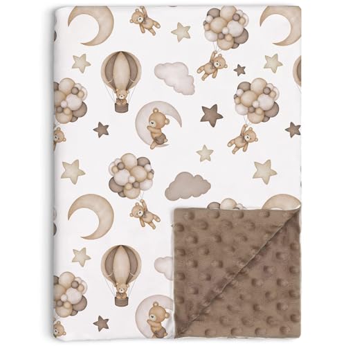 Bear Baby Blanket for Unisex Boys Girls, Brown Bear Toddler Soft Minky Blanket with Double Layer Dotted Backing, Nursery Newborn Baby Crib Receiving...