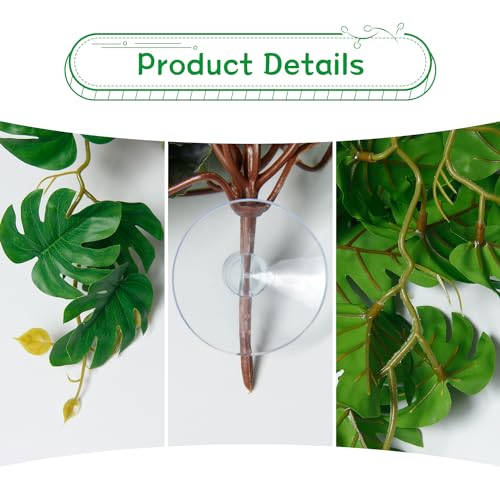 Image of 3 PCS Reptile Plants Artificial Hanging Plants with Suction Cup Pets Habitat Climbing Decorations Amphibian Terrarium Fake Plants