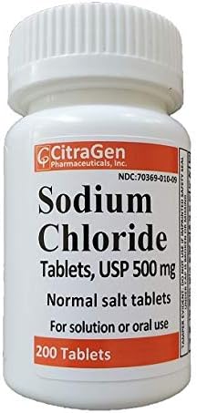 Sodium Chloride Tablets 500 mg (0.5 gram), USP Normal Salt Tablets - 200 Tablets by CitraGen Pharmaceuticals, Inc.