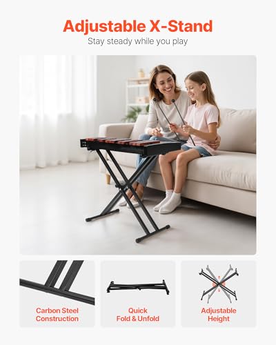 Image of VEVOR Glockenspiel Xylophone, 32 Notes, Wooden Professional Xylophone Percussion Instrument, with Height Adjustable Stand, 4 Mallets, Carrying Bag, Beginner Musical Instrument Kit for Adults and Kids
