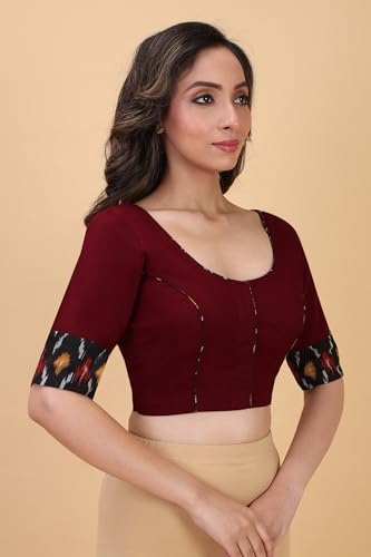 Image of RENE Half Sleeve Pure Cotton Maroon Women Blouse(D-005690-@@P)