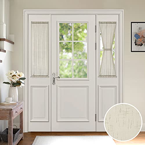 MIULEE 2 Panels Natural French Door Sheer Curtains Linen Textured